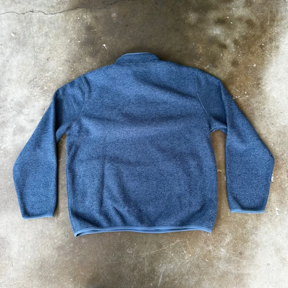 Eddie Bauer Fleece Pullover Mens Large Blue Excellent Heathered Snap Mock Neck